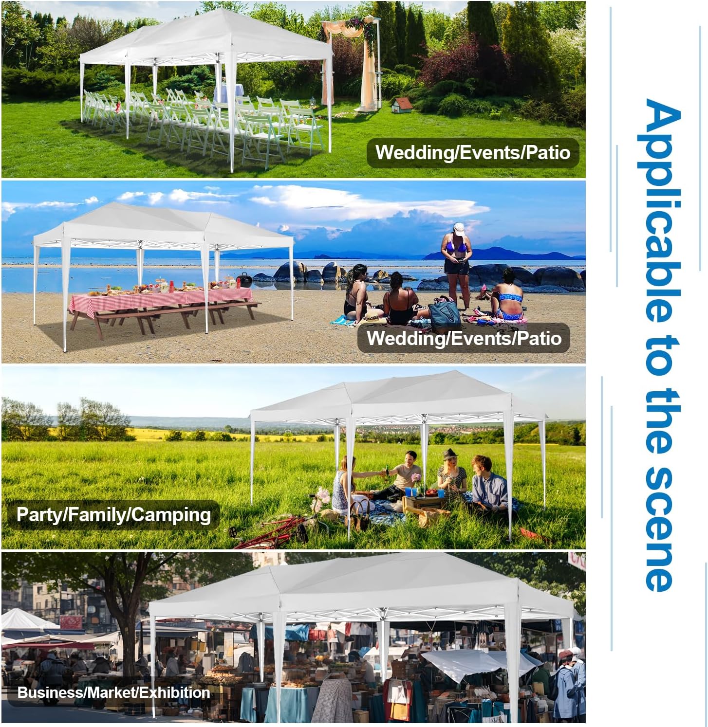 COBIZI - Toldo desplegable de 10 x 20 Pulgadas con 6 Paredes Laterales, toldo Impermeable para Eventos al Aire última intervensión, UPF 50+ cenador portátil para Fiestas, Playa, Camping, Boda,