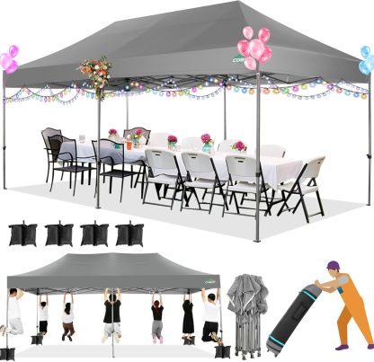 COBIZI - Toldo desplegable de 10 x 20 Pulgadas con 6 Paredes Laterales, toldo Impermeable para Eventos al Aire última intervensión, UPF 50+ cenador portátil para Fiestas, Playa, Camping, Boda,