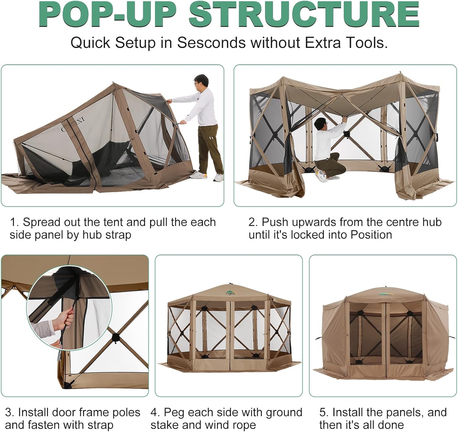 COBIZI - Toldo desplegable de 10 x 20 Pulgadas con 6 Paredes Laterales, toldo Impermeable para Eventos al Aire última intervensión, UPF 50+ cenador portátil para Fiestas, Playa, Camping, Boda,