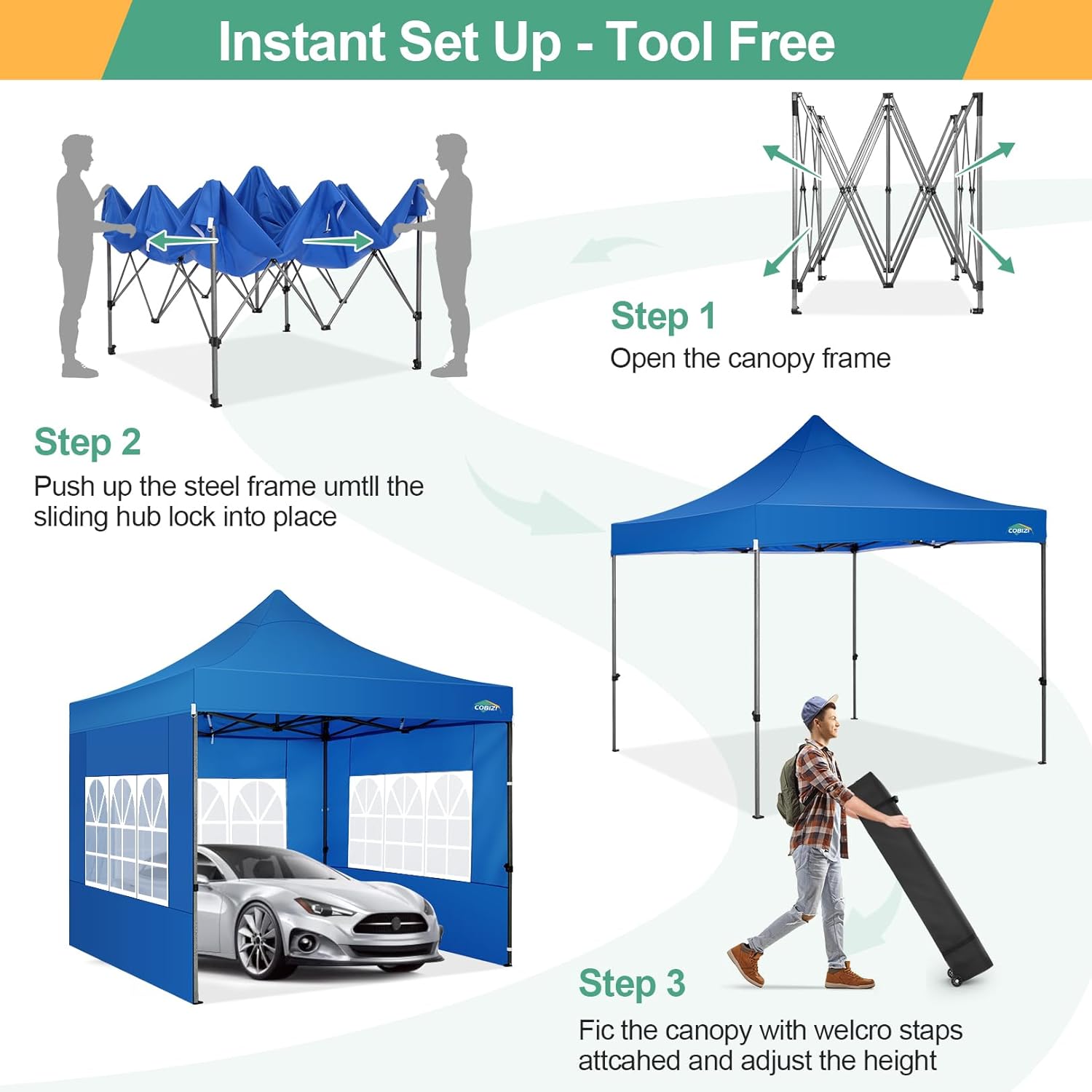 COBIZI - Toldo desplegable de 10 x 20 Pulgadas con 6 Paredes Laterales, toldo Impermeable para Eventos al Aire última intervensión, UPF 50+ cenador portátil para Fiestas, Playa, Camping, Boda,