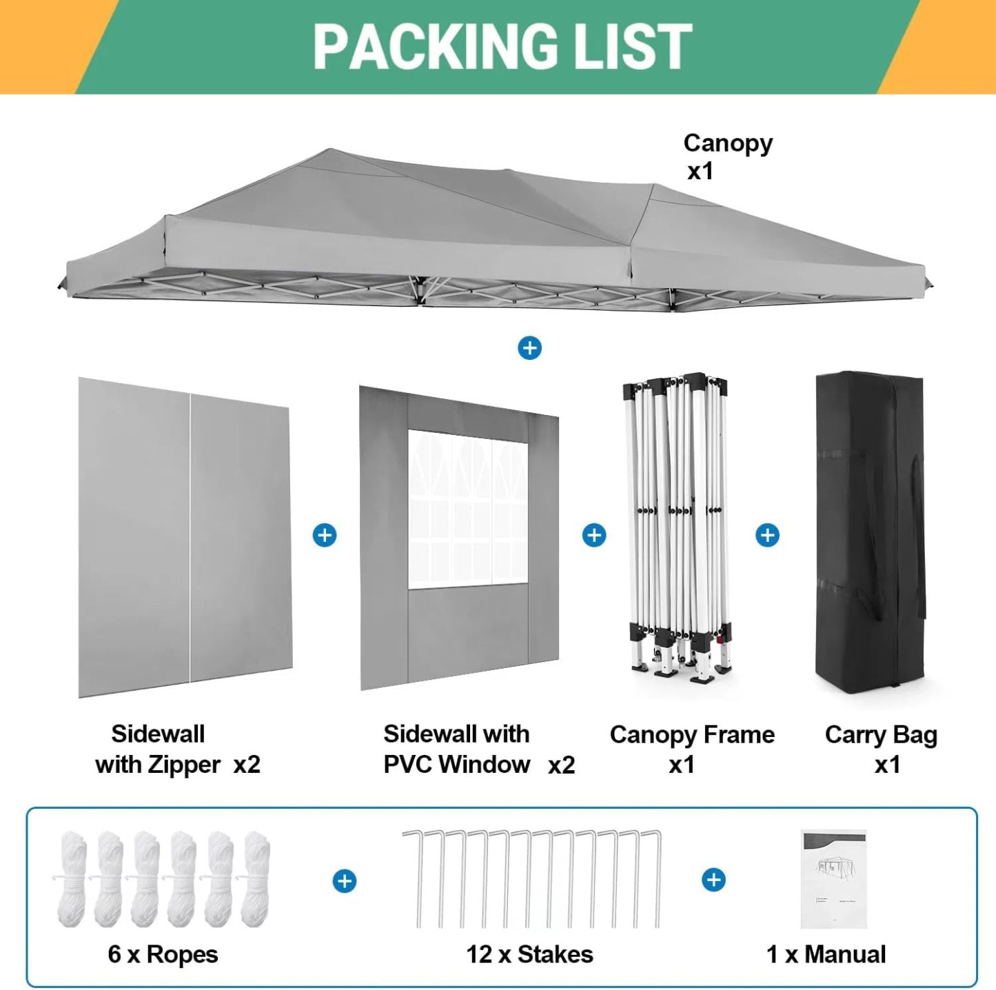 COBIZI - Toldo desplegable de 10 x 20 Pulgadas con 6 Paredes Laterales, toldo Impermeable para Eventos al Aire última intervensión, UPF 50+ cenador portátil para Fiestas, Playa, Camping, Boda,