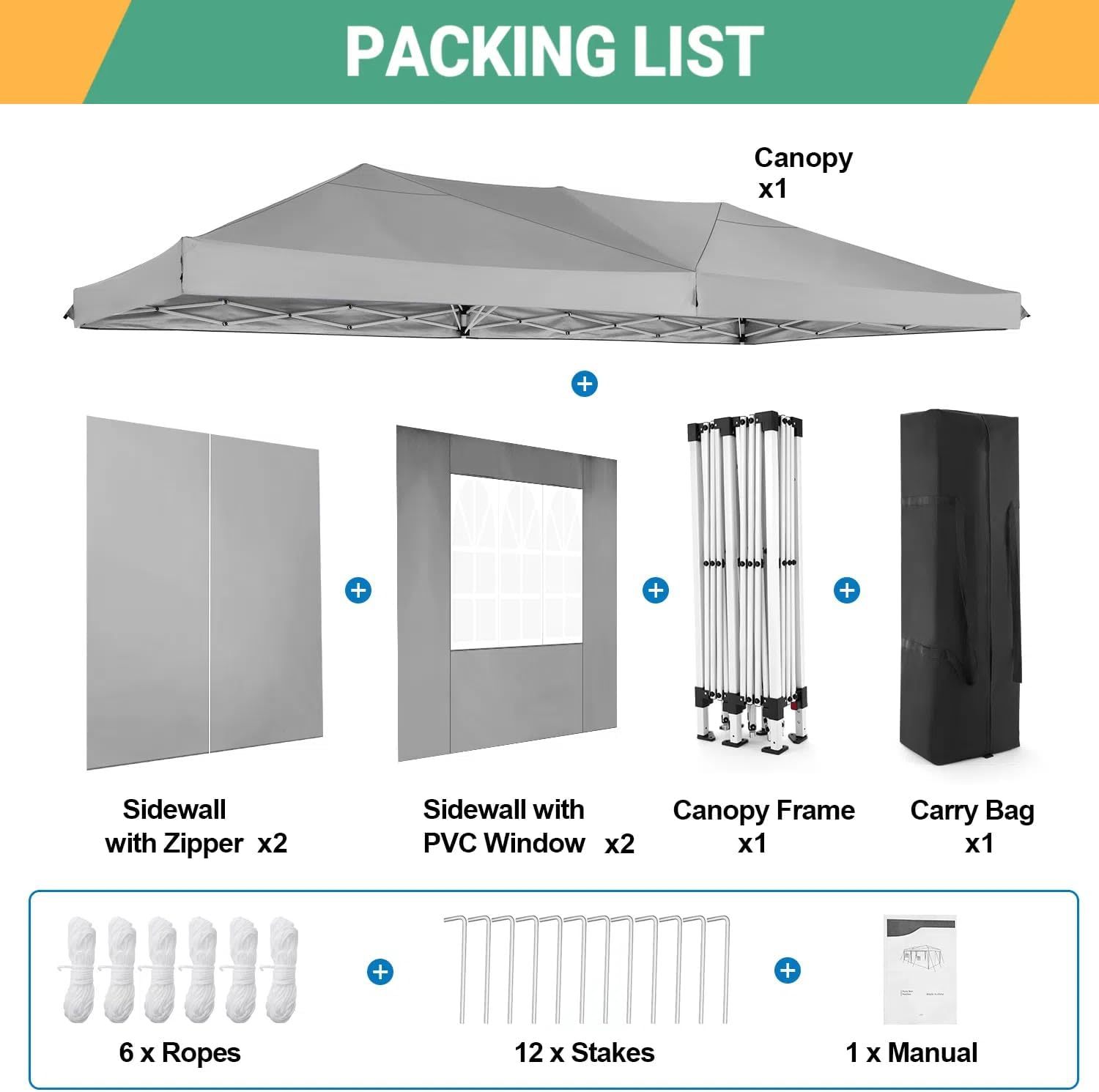 COBIZI - Toldo desplegable de 10 x 20 Pulgadas con 6 Paredes Laterales, toldo Impermeable para Eventos al Aire última intervensión, UPF 50+ cenador portátil para Fiestas, Playa, Camping, Boda,