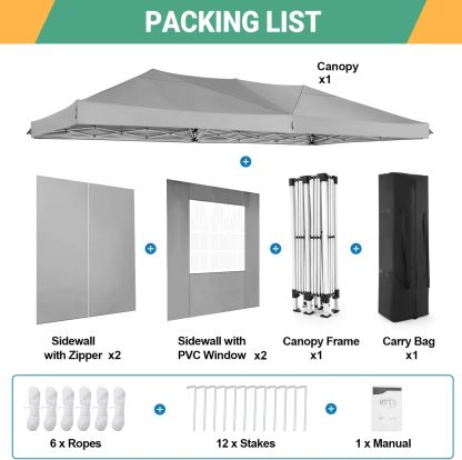 COBIZI - Toldo desplegable de 10 x 20 Pulgadas con 6 Paredes Laterales, toldo Impermeable para Eventos al Aire última intervensión, UPF 50+ cenador portátil para Fiestas, Playa, Camping, Boda,