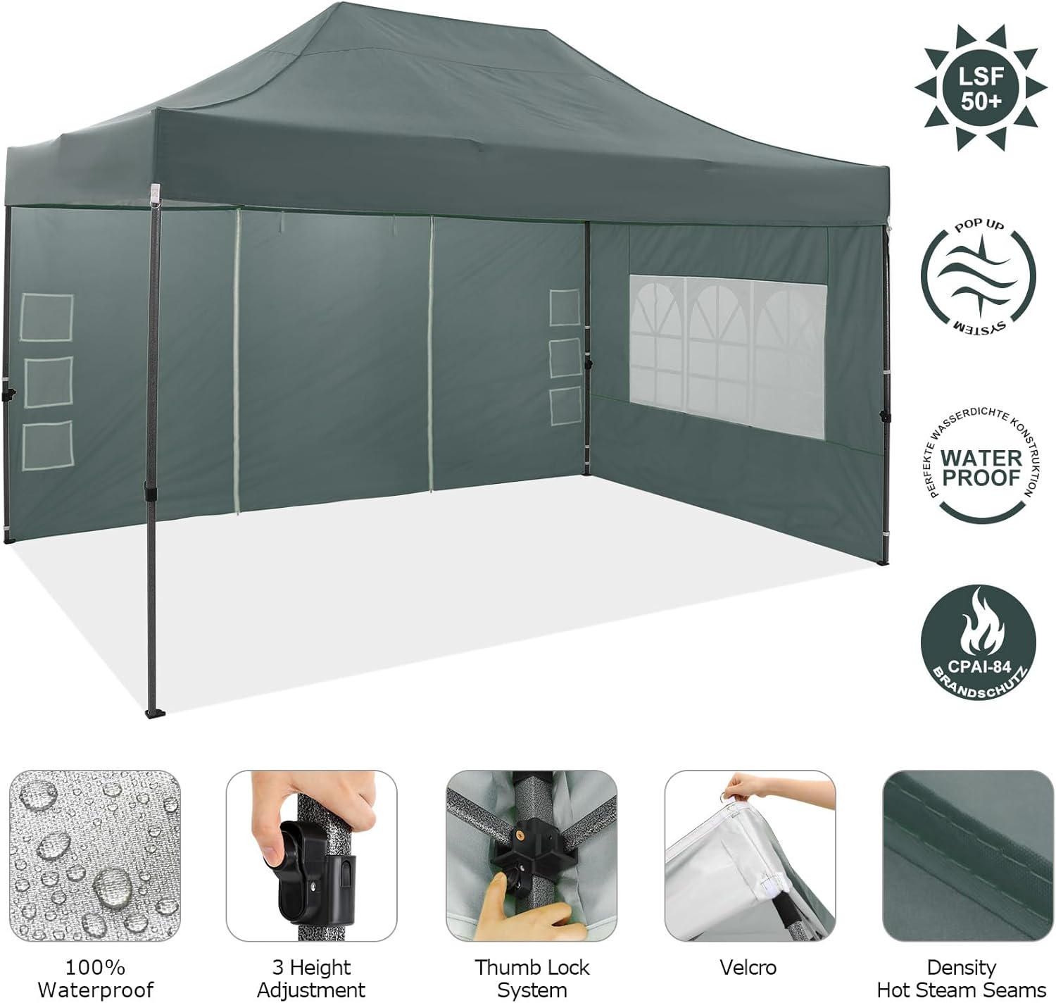 COBIZI - Toldo desplegable de 10 x 20 Pulgadas con 6 Paredes Laterales, toldo Impermeable para Eventos al Aire última intervensión, UPF 50+ cenador portátil para Fiestas, Playa, Camping, Boda,
