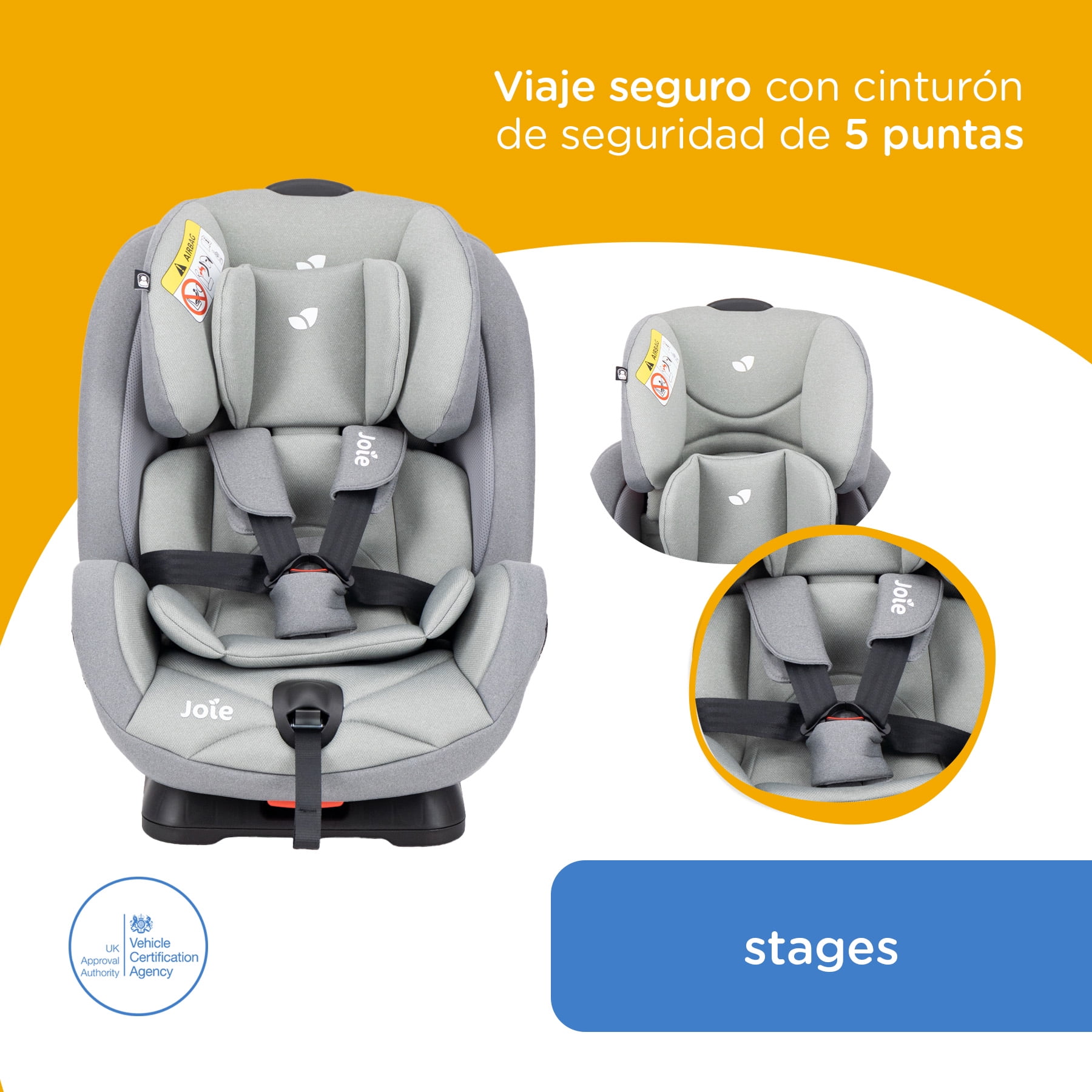 Autoasiento Bebe Joie Stages Silla Expandible Carro 3 En 1 Gray Gray