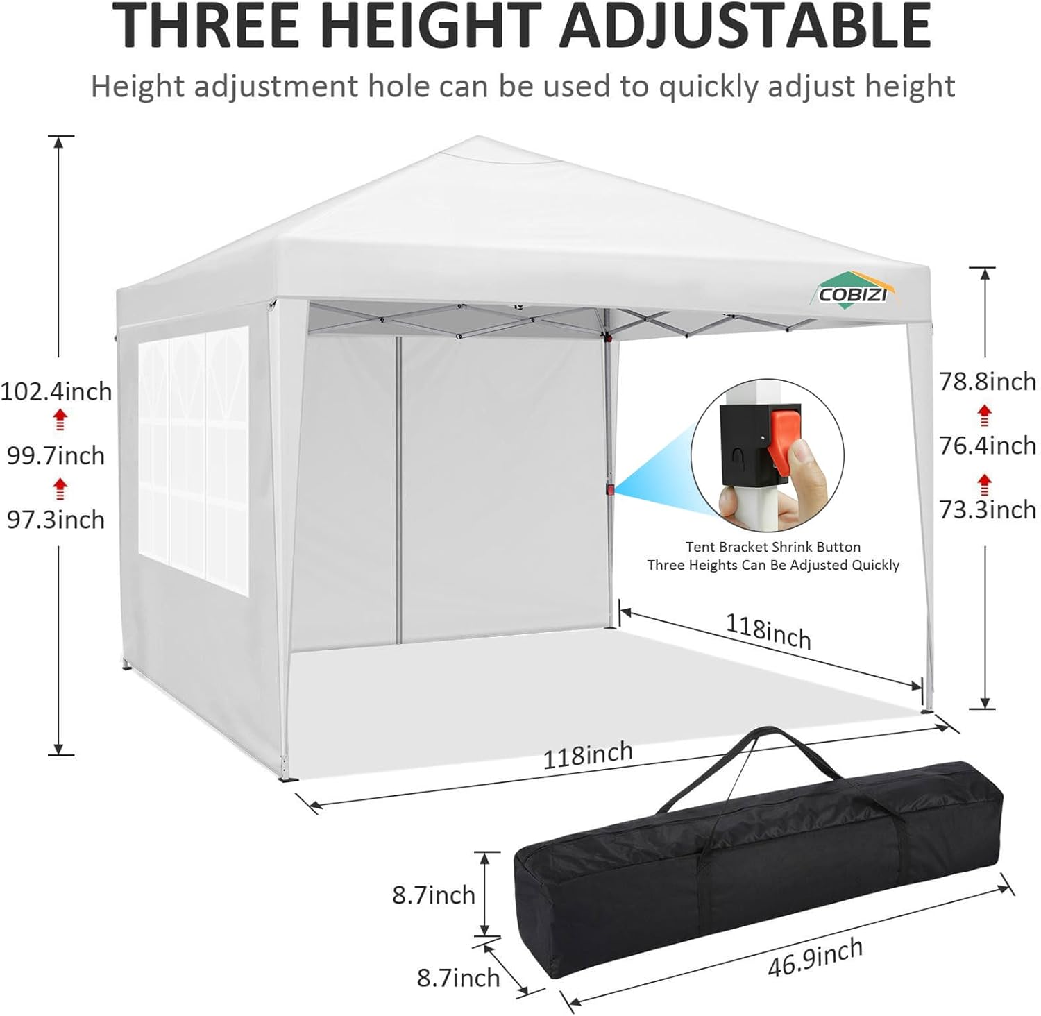 COBIZI - Toldo desplegable de 10 x 20 Pulgadas con 6 Paredes Laterales, toldo Impermeable para Eventos al Aire última intervensión, UPF 50+ cenador portátil para Fiestas, Playa, Camping, Boda,