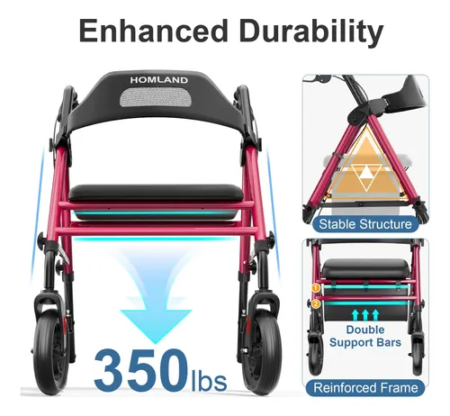 Caminador Plegable Con Asiento Para Mayores 350 Lb Ruedas 8