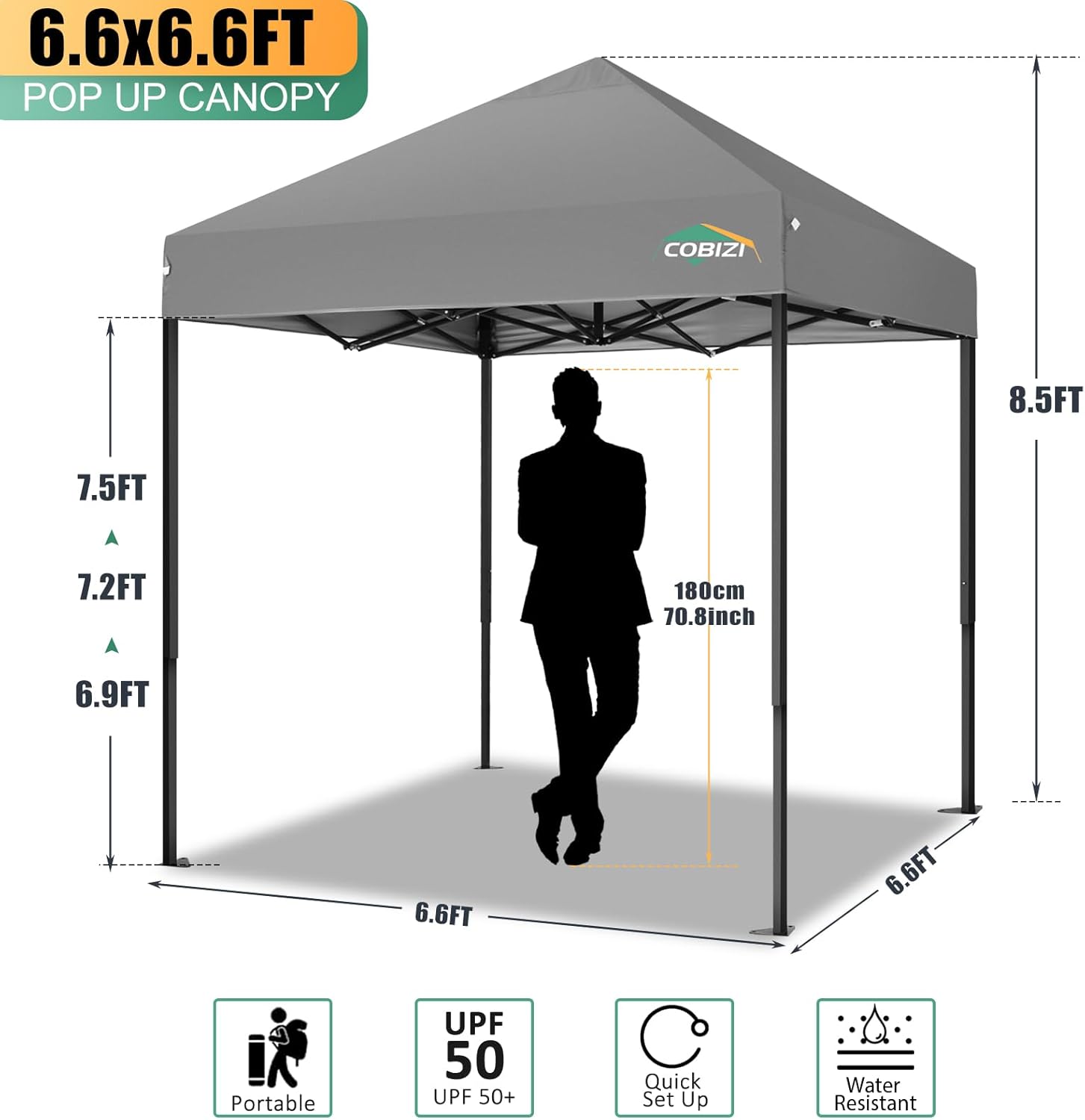 COBIZI - Toldo desplegable de 10 x 20 Pulgadas con 6 Paredes Laterales, toldo Impermeable para Eventos al Aire última intervensión, UPF 50+ cenador portátil para Fiestas, Playa, Camping, Boda,