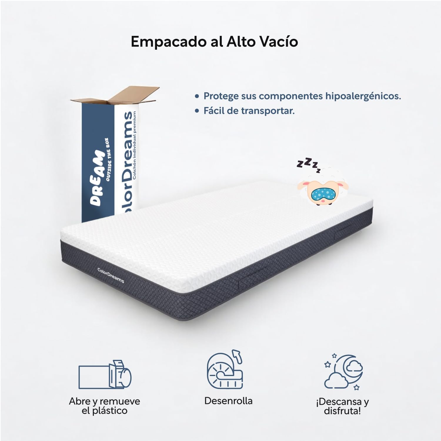 COLORDREAMS | Colchón en Caja Matrimonial Memory – 135x190x23 cm - 6 Capas de Espuma de Alta Densidad – Manijas Reforzadas – Firmeza Justa – Hipoalergénico