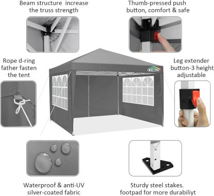 COBIZI - Toldo desplegable de 10 x 20 Pulgadas con 6 Paredes Laterales, toldo Impermeable para Eventos al Aire última intervensión, UPF 50+ cenador portátil para Fiestas, Playa, Camping, Boda,