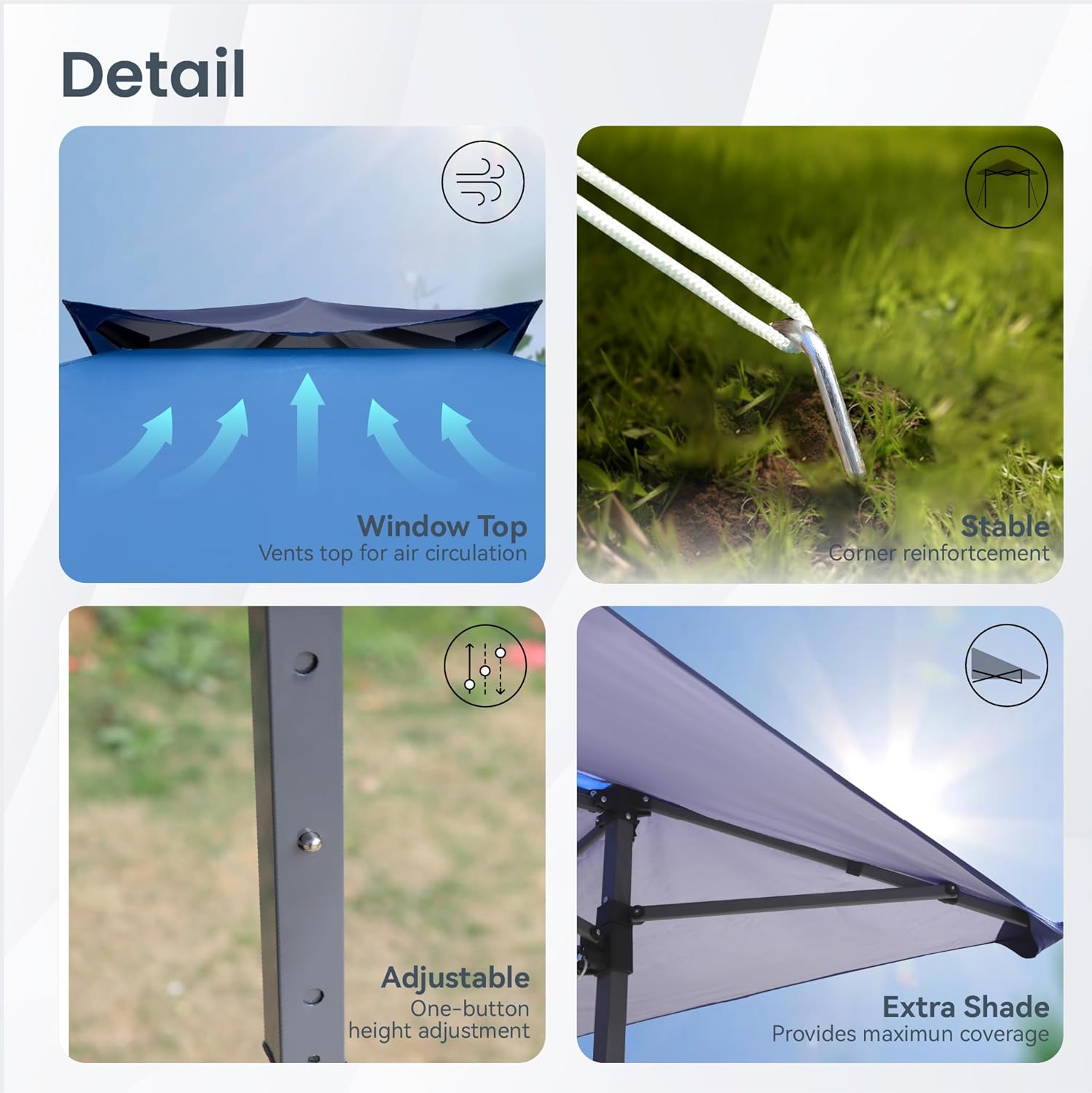 PHI VILLA - Toldo parasol con bloqueo UV de 4 x 4 m con kits de herramientas, pantalla de cenador para patio al aire libre, eventos de jardín, marrón-Clavijas de tierra para tienda de campaña al aire libre, clavijas para campamento con dosel