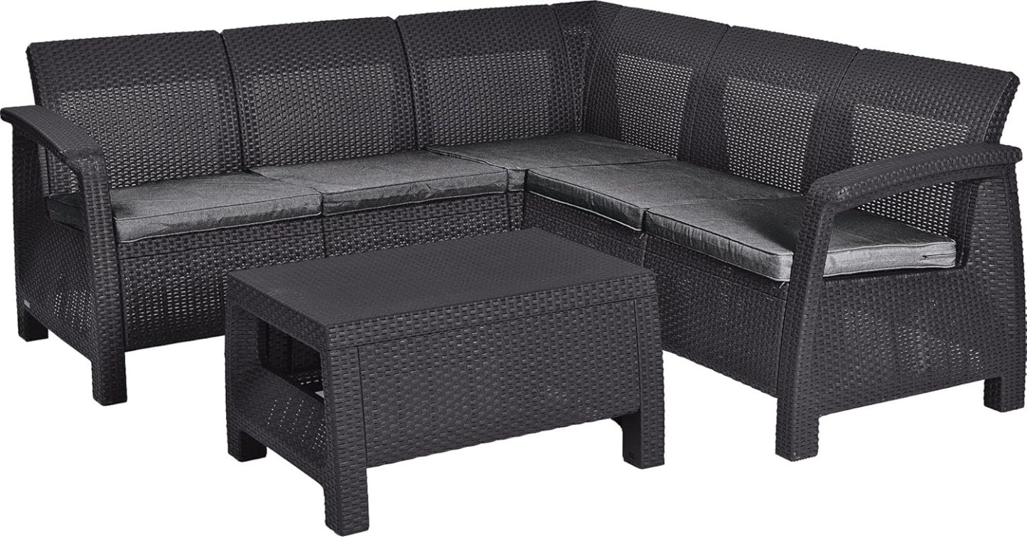 Keter Set de jardín Corfu, 4 Piezas, Sillon Dos plazas de Jardin Estilo ratán, Color Grafito