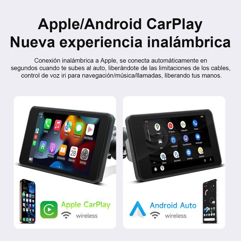Pantalla CarPlay para motocicleta, CarPlay inalámbrico para Apple y Android Auto, pantalla táctil impermeable de 4,7 pulgadas