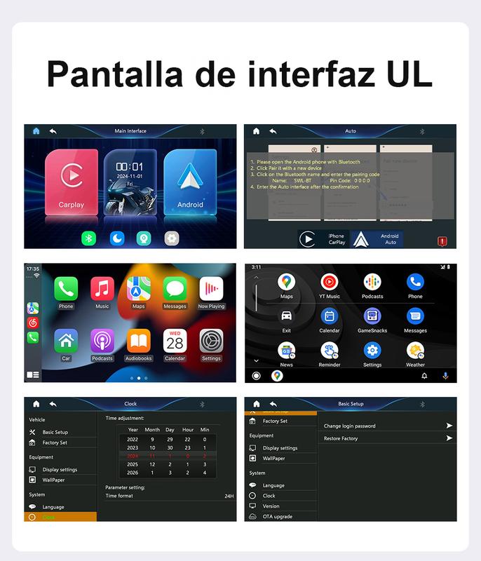 Pantalla CarPlay para motocicleta, CarPlay inalámbrico para Apple y Android Auto, pantalla táctil impermeable de 4,7 pulgadas