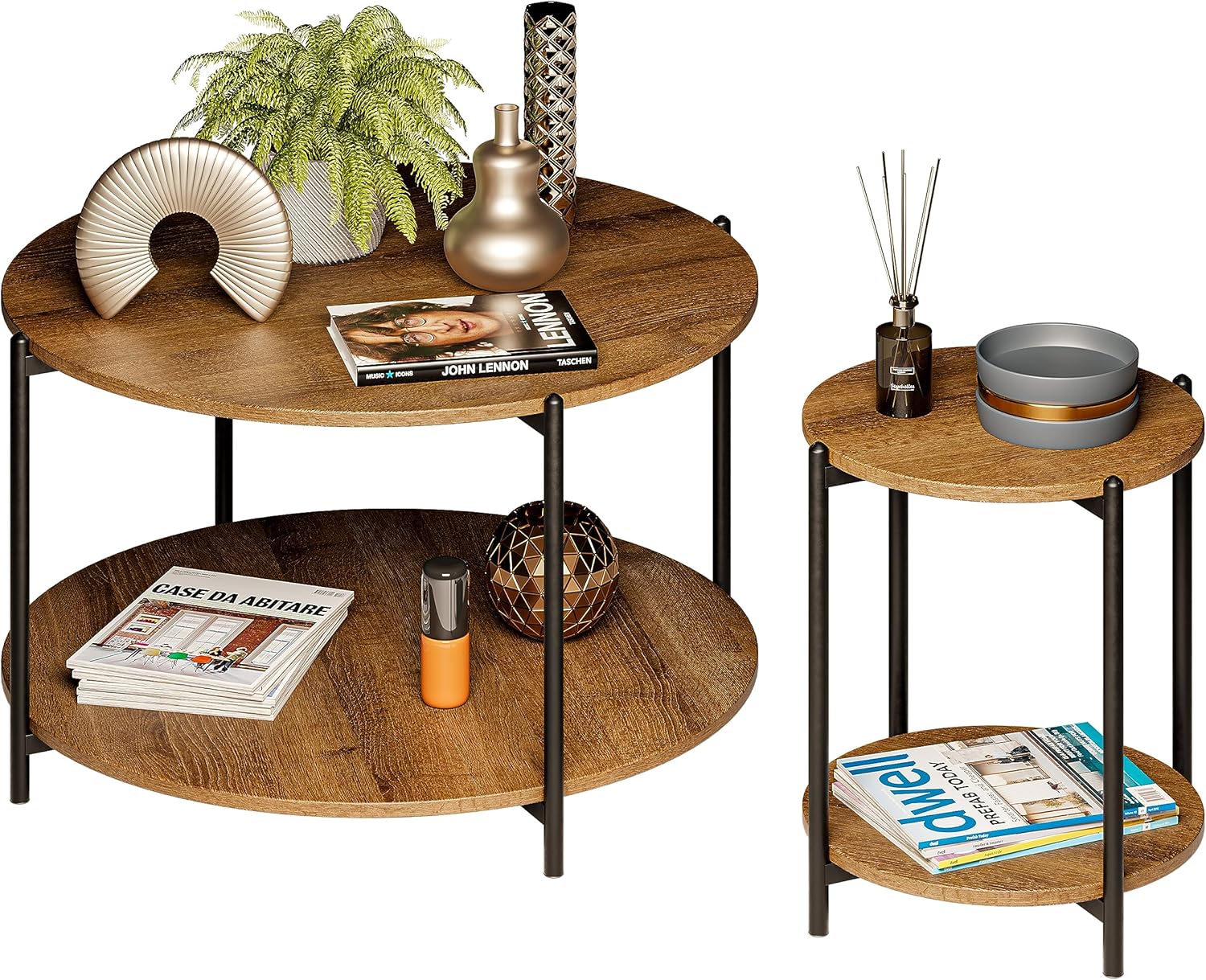 MUBSON Set de 2 Mesas de Centro Minimalista | 80x80 y 40x40 cm | Mesa de Centro para Sala con Soportes de Acero. Mesa de Noche Verona. Mesa Auxiliar. Mesas Laterales de Madera. Nesting Table