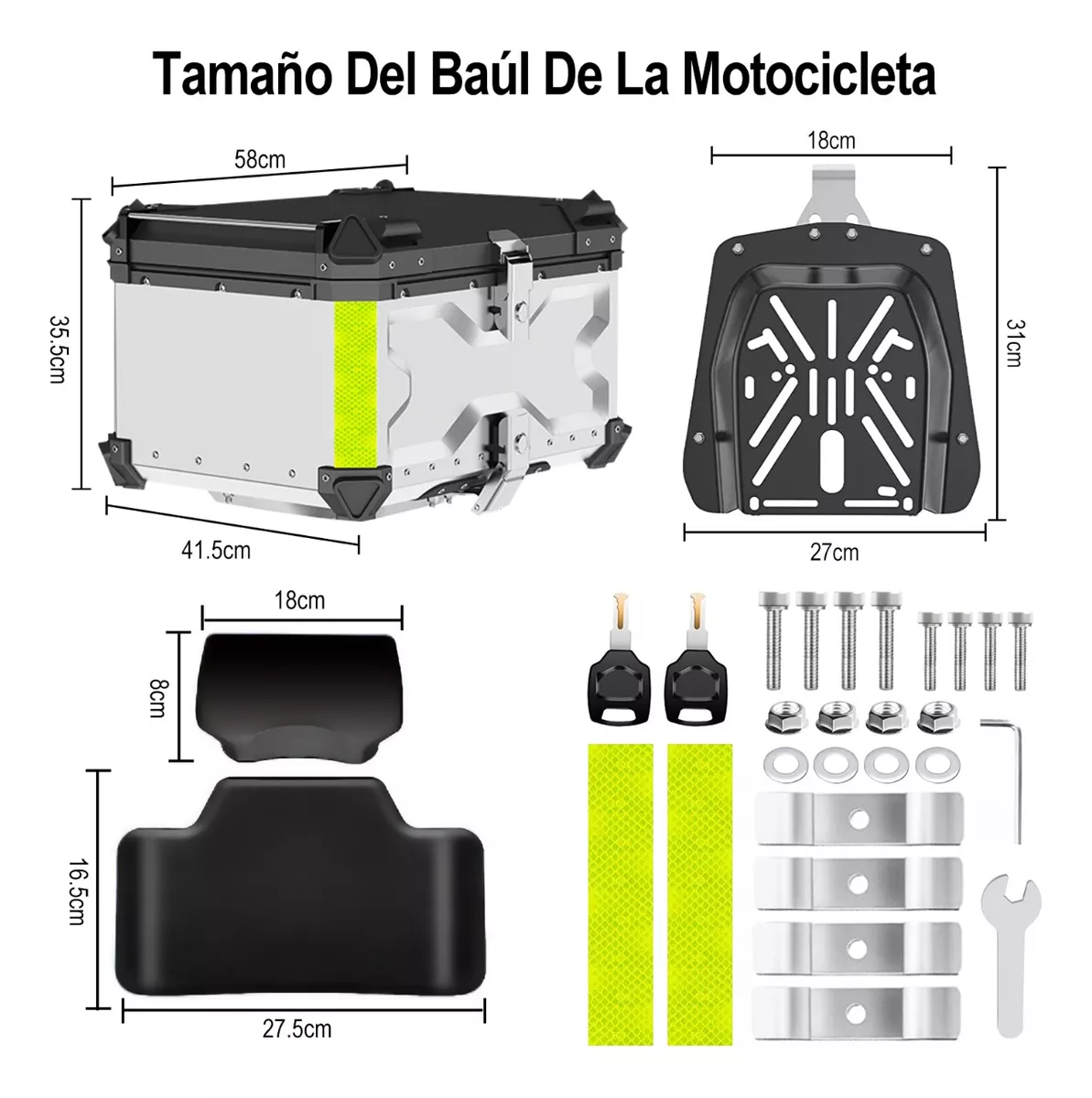 Caja Moto Top Case Aluminio Baul Con Respaldo Para 2 Cascos