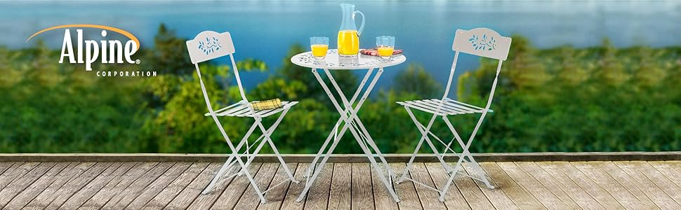 msy100a-wt, muebles de exterior, muebles, juego de bistro, sillas, mesa, alpine, alpine corporation