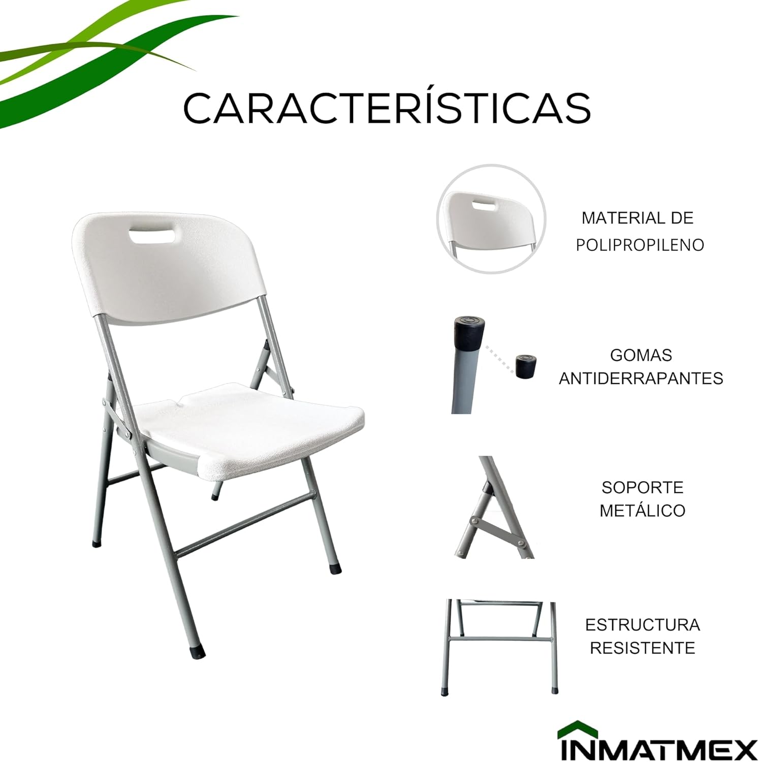 INMATMEX Silla Plegable Marca Resistentes Ideal para Jardín Comidas Familiares Fiestas Paquete con 12 Sillas.
