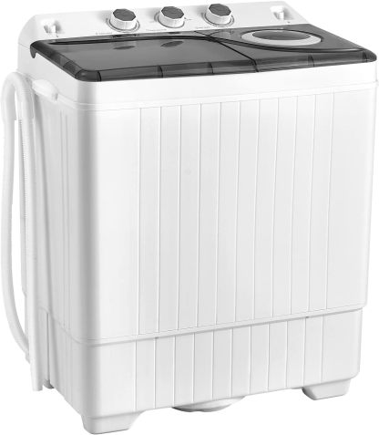 COSTWAY Lavadora portátil, lavadora de lavandería de 26 libras de capacidad, lavadora de 18 libras y giratorio de 8 libras combinada con perillas de temporizador, bomba de drenaje integrada, lavadora