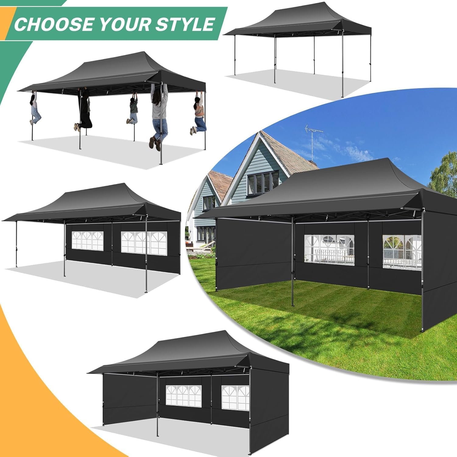 COBIZI - Toldo desplegable de 10 x 20 Pulgadas con 6 Paredes Laterales, toldo Impermeable para Eventos al Aire última intervensión, UPF 50+ cenador portátil para Fiestas, Playa, Camping, Boda,