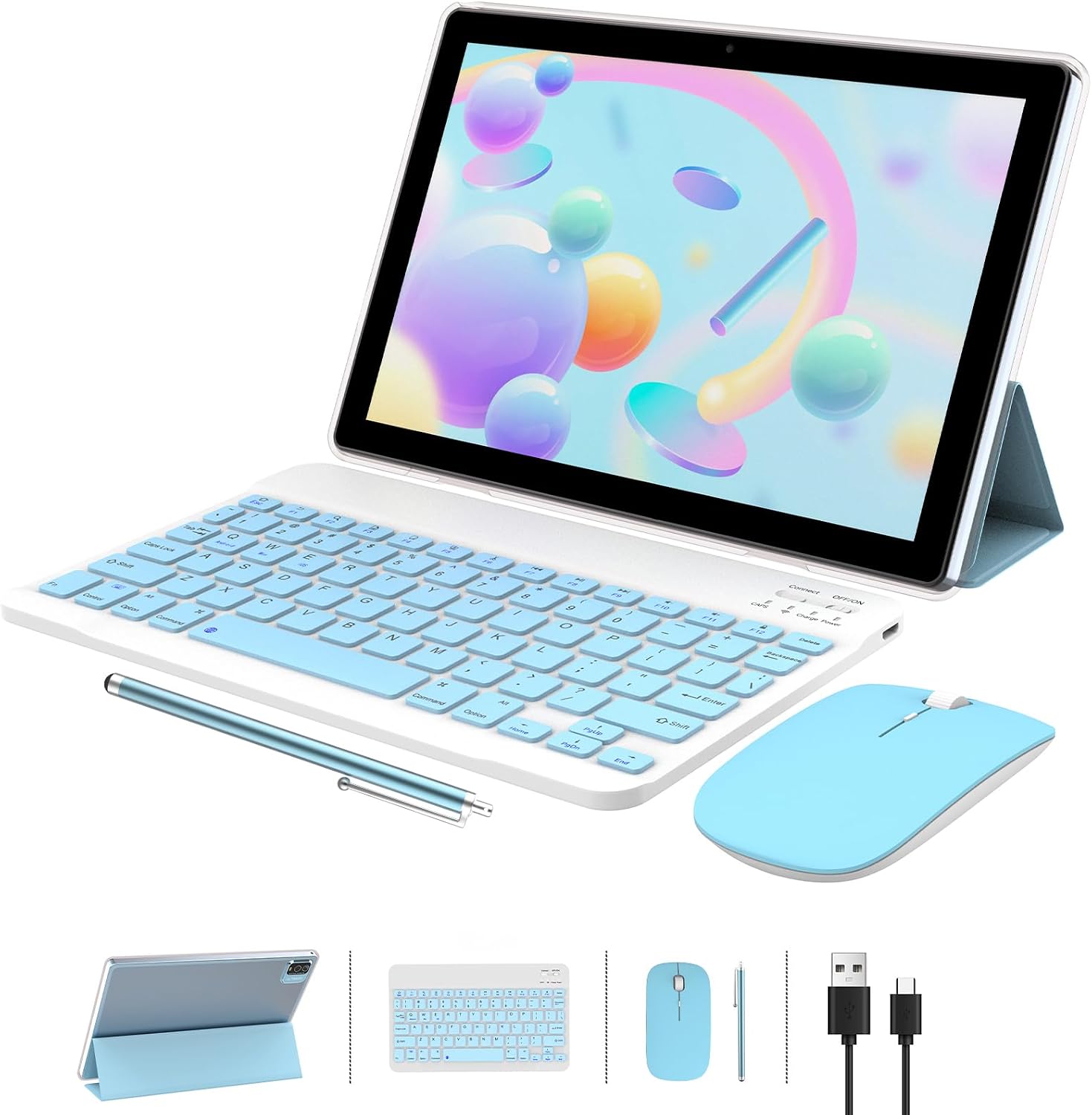 tablet 2 en 1 de 10 pulgadas Android 15 tabletas con teclado 64 GB ROM 8 GB RAM Soporte de expansión de 1 TB tablet de 10.1 pulgadas incluye funda para mouse Stylus Tab 8MP+2MP cámaras 6000mAh batería