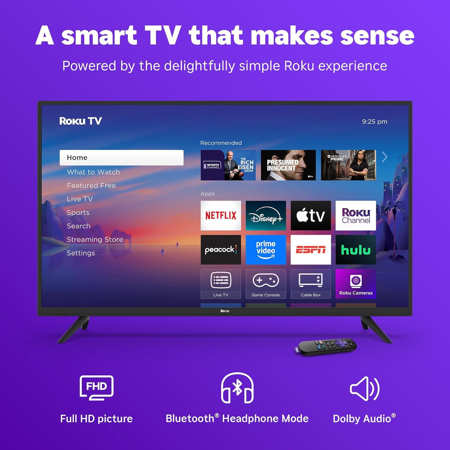 Roku Smart TV 2025 - Serie Selecta de 40 Pulgadas, TV Full HD de 1080p - RokuTV con Control Remoto de Voz - Televisión LED de visualización Plana con Wi-Fi para transmitir Noticias Locales en Vivo