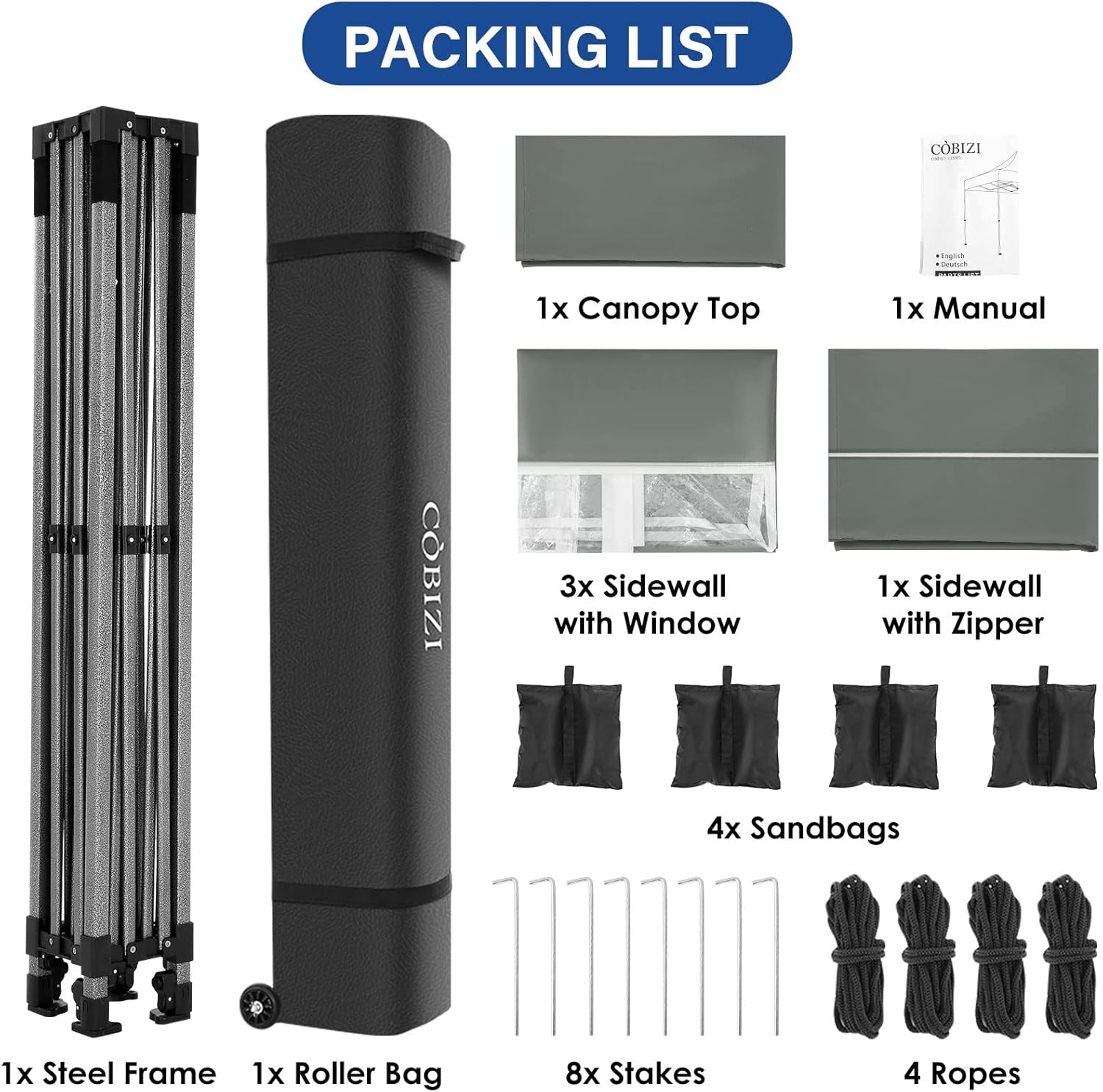 COBIZI - Toldo desplegable de 10 x 20 Pulgadas con 6 Paredes Laterales, toldo Impermeable para Eventos al Aire última intervensión, UPF 50+ cenador portátil para Fiestas, Playa, Camping, Boda,