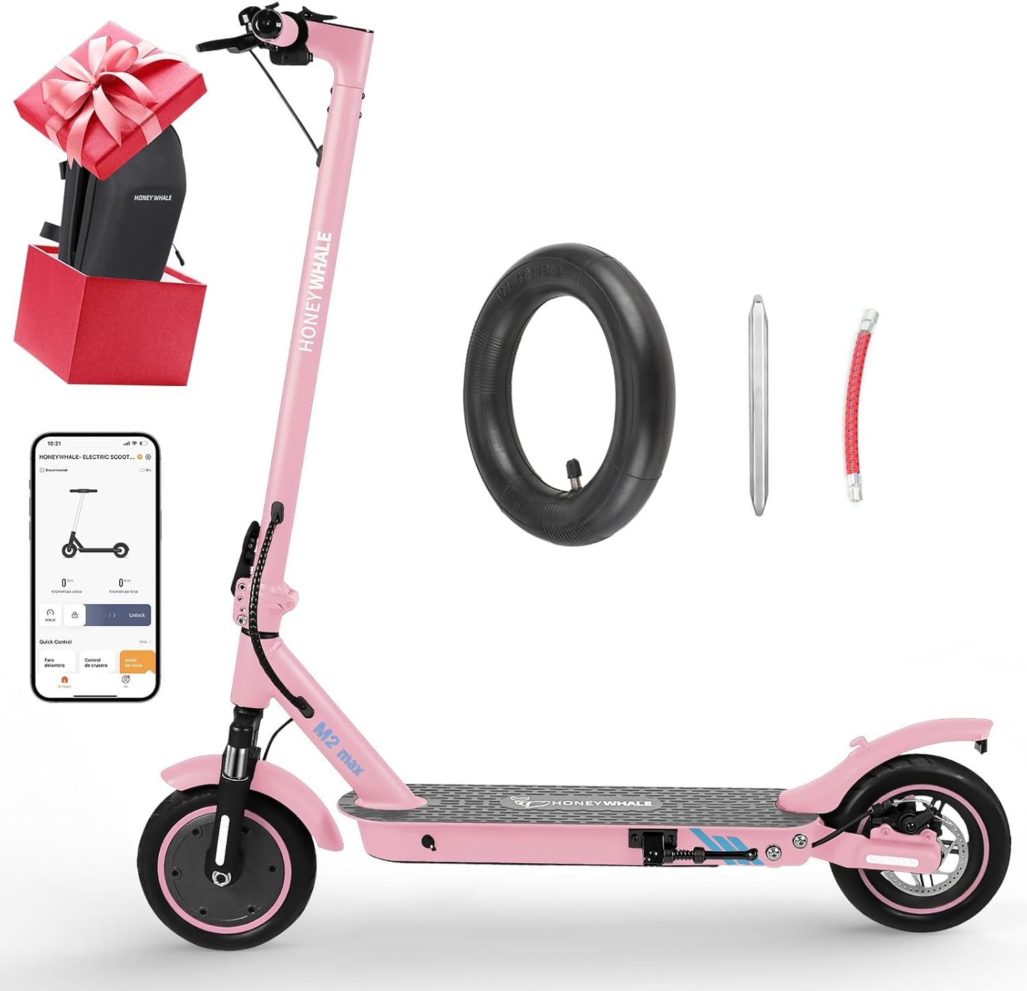 HONEYWHALE M2 MAX Scooter Eléctrico Plegable para Adultos, Motor de 500 W de Potencia Máxima, Velocidad Máxima 32KM/H, 22KM con Una Carga Completa, Patin Eléctrico con App Control Bluetooth