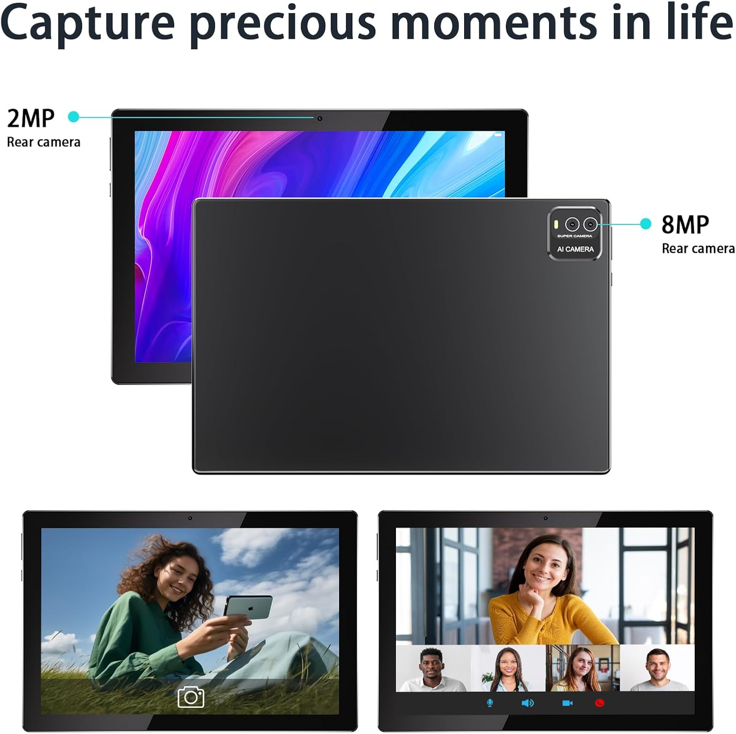 tablet 2 en 1 de 10 pulgadas Android 15 tabletas con teclado 64 GB ROM 8 GB RAM Soporte de expansión de 1 TB tablet de 10.1 pulgadas incluye funda para mouse Stylus Tab 8MP+2MP cámaras 6000mAh batería