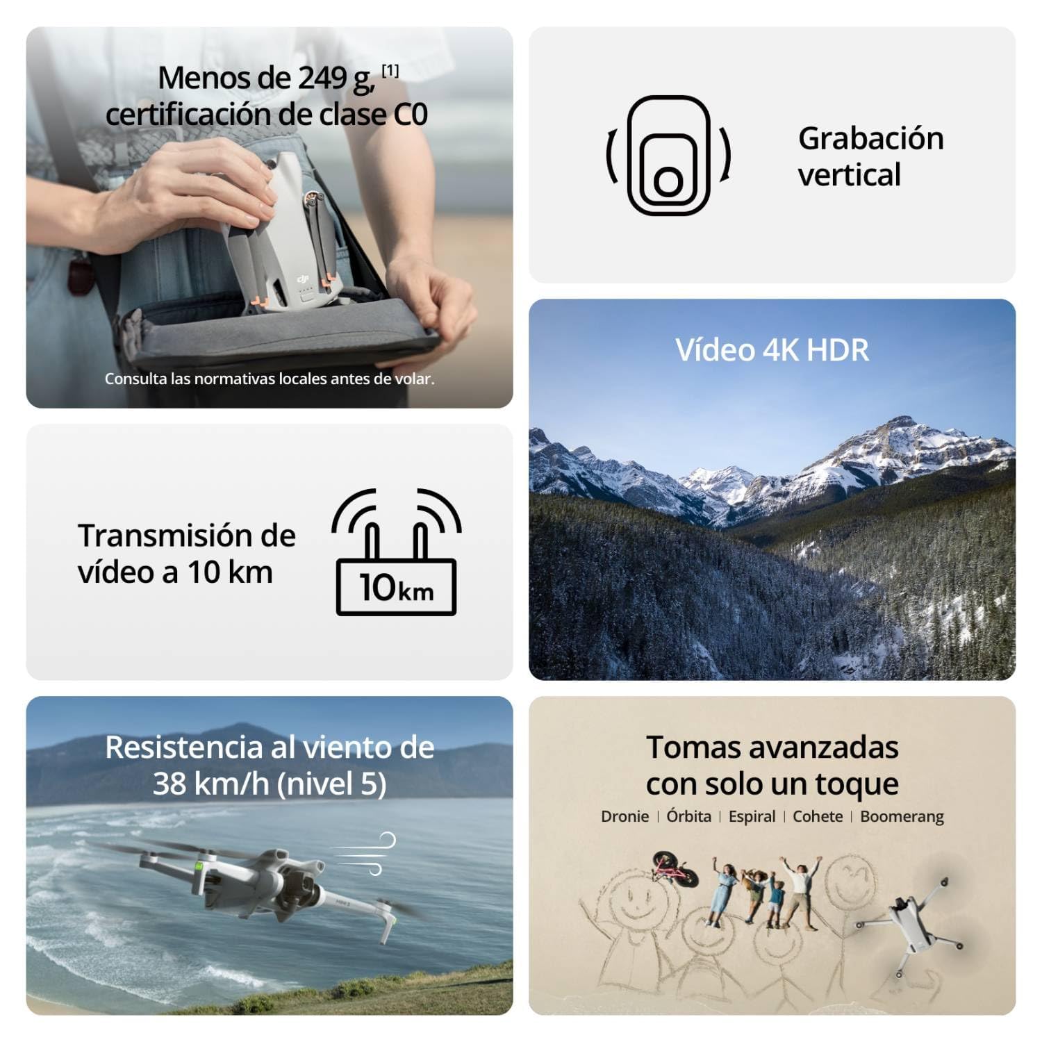 DJI Pack Mini 3 Vuela MÃ¡s (RC) â€“ Dron Mini con cÃ¡mara ligero y plegable con vÃ­deo 4K HDR, Foto de 48MP, 38 min tiempo vuelo, GrabaciÃ³n vertical y funciones inteligentes, Color Gris