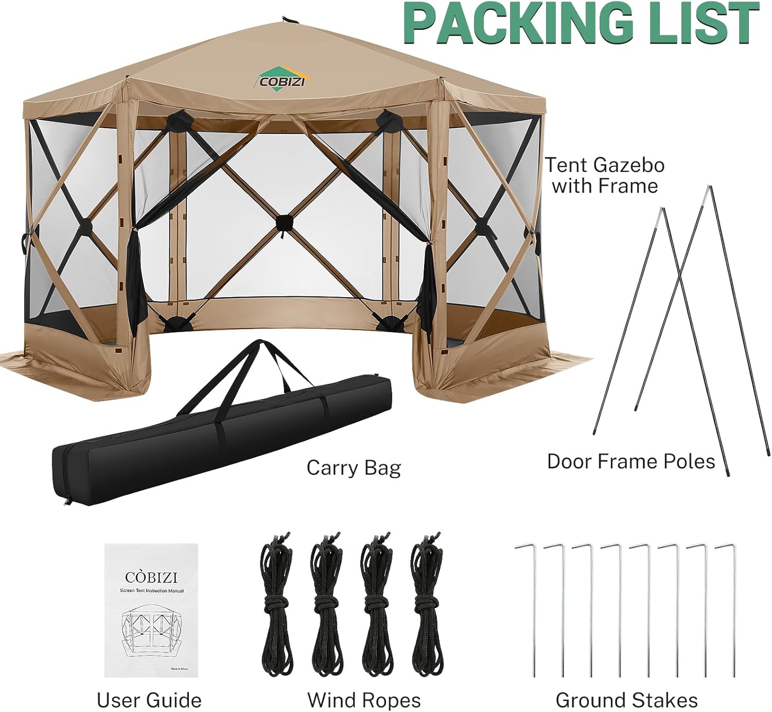 COBIZI - Toldo desplegable de 10 x 20 Pulgadas con 6 Paredes Laterales, toldo Impermeable para Eventos al Aire última intervensión, UPF 50+ cenador portátil para Fiestas, Playa, Camping, Boda,