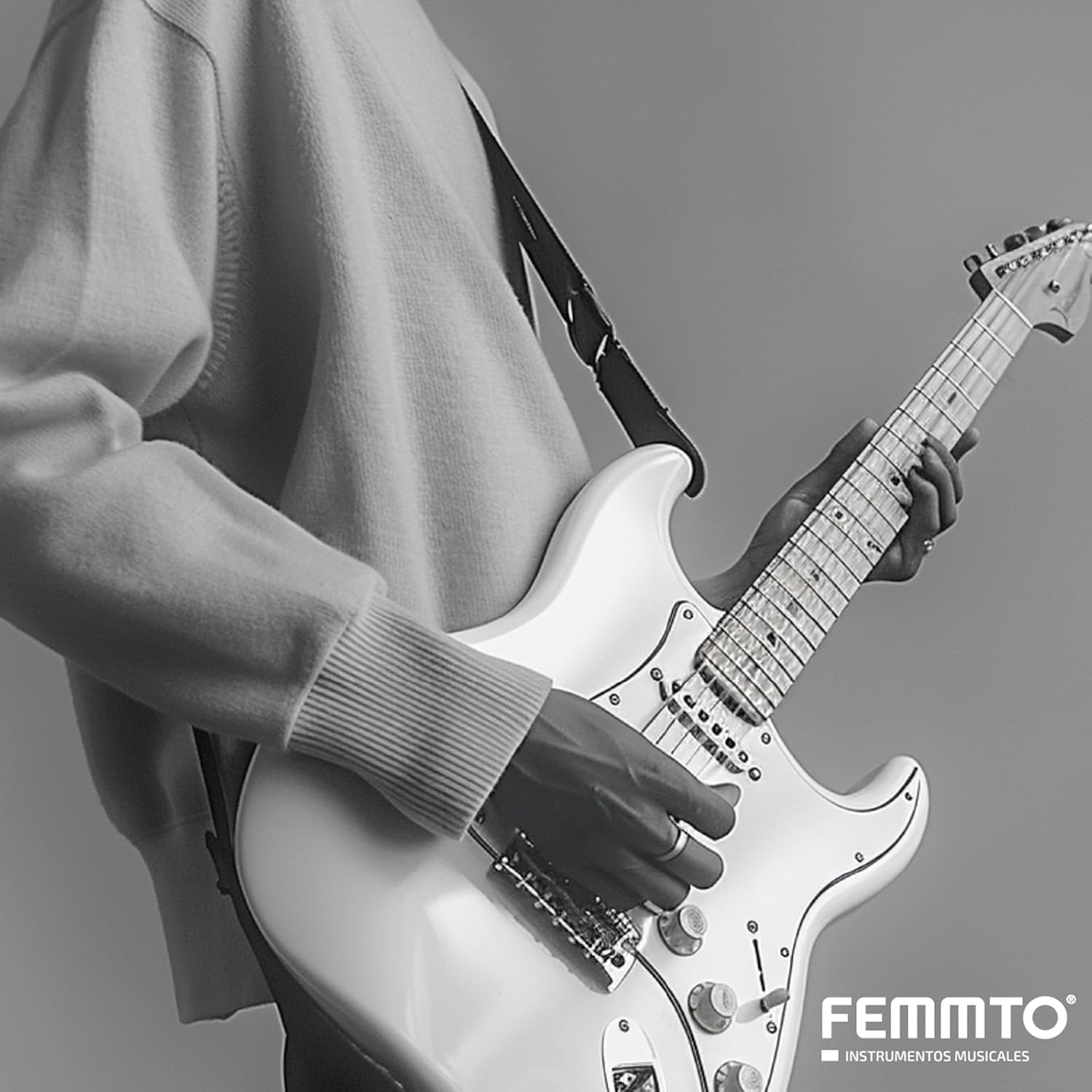 FEMMTO Guitarra Eléctrica con Amplificador 5w + Bolso + Puas (Blanco)
