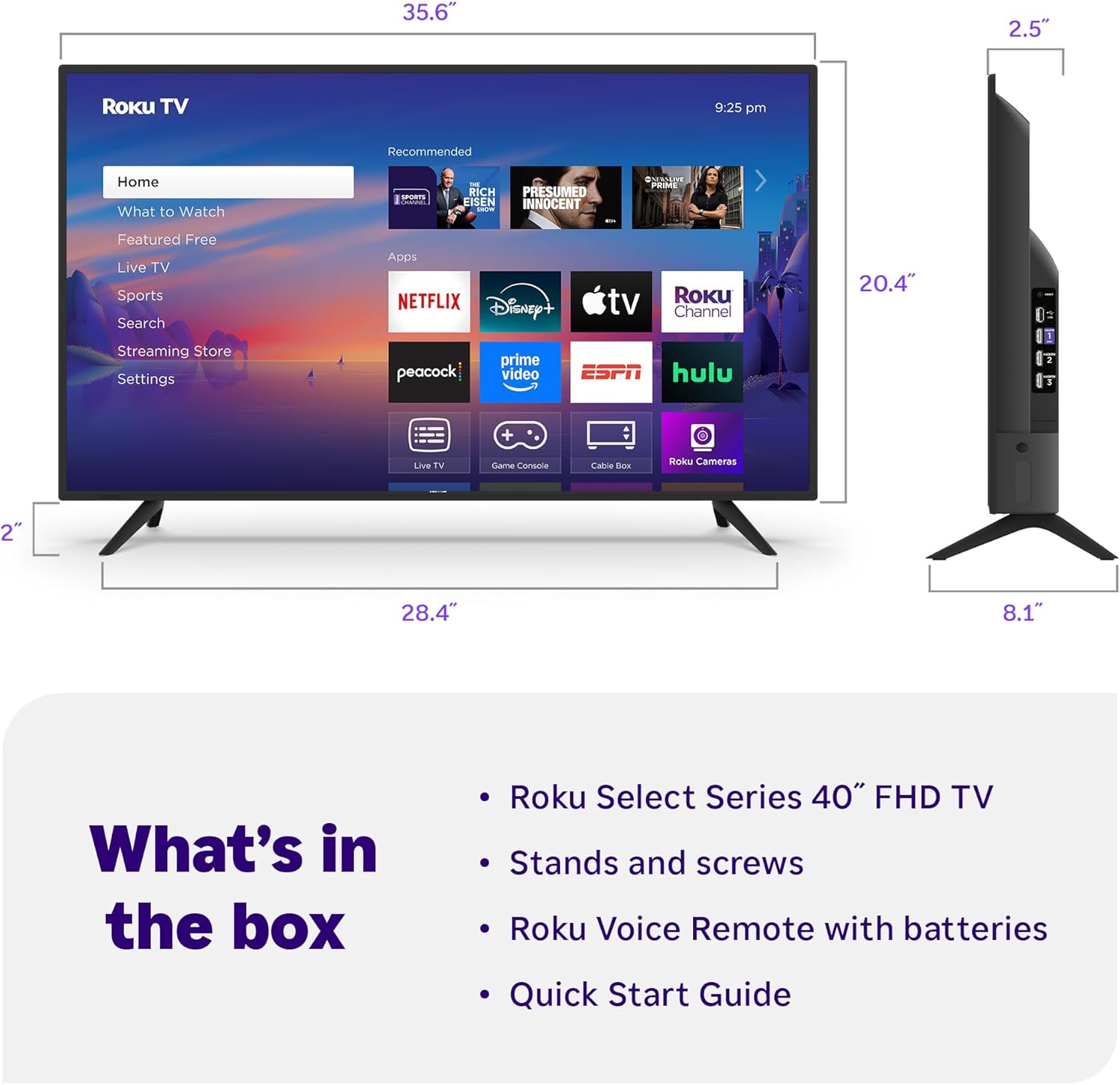 Roku Smart TV 2025 - Serie Selecta de 40 Pulgadas, TV Full HD de 1080p - RokuTV con Control Remoto de Voz - Televisión LED de visualización Plana con Wi-Fi para transmitir Noticias Locales en Vivo