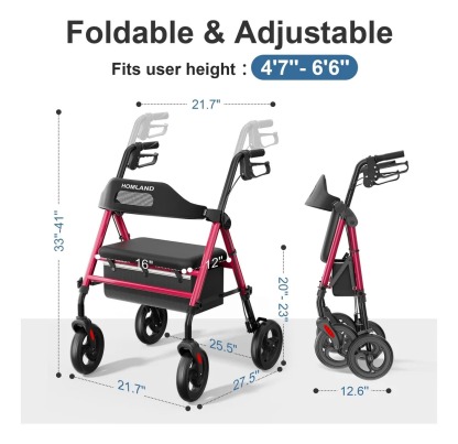 Caminador Plegable Con Asiento Para Mayores 350 Lb Ruedas 8