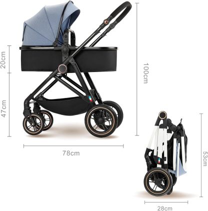 NOVANGUA Carriola para Bebé con Diseño de Amplia Vista, Llantas de Caucho a Prueba de Explosiones, Sistema de Amortiguadores Atenuantes, Asiento con Dirección Ajustable, Reclinable Multi Posición, Toldo Protector Solar, Ventana de Ventilación, Estructura