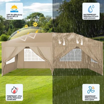 COBIZI - Toldo desplegable de 10 x 20 Pulgadas con 6 Paredes Laterales, toldo Impermeable para Eventos al Aire última intervensión, UPF 50+ cenador portátil para Fiestas, Playa, Camping, Boda,