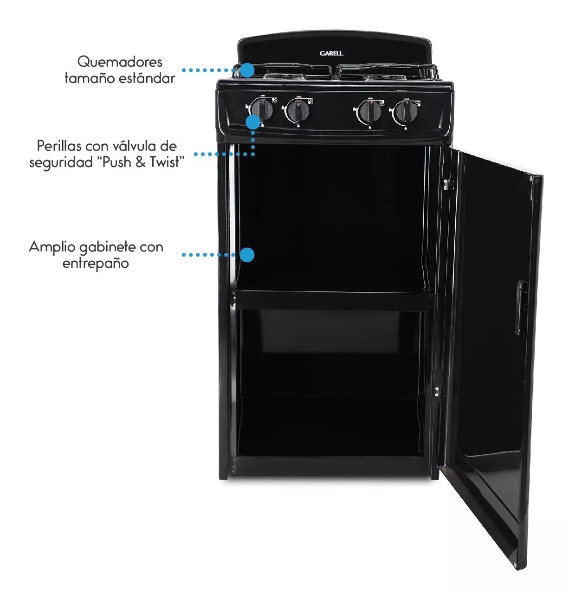 [Copy]Estufa Parrilla De Gabinete A Gas Lp De 4 Quemadores Garell Color Negro