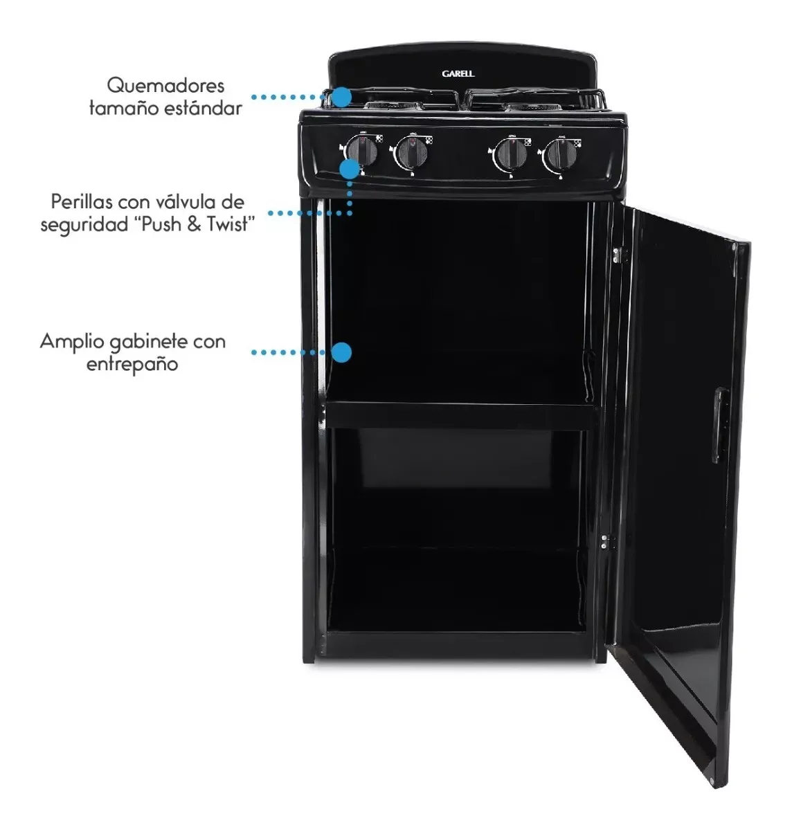 [Copy]Estufa Parrilla De Gabinete A Gas Lp De 4 Quemadores Garell Color Negro