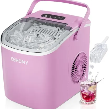 EUHOMY Máquina de Hielo de Encimera con Mango, Produce 11,79 kg en 24 horas, 9 Cubos en 6 Minutos, Función Autolimpieza, Portátil, Incluye Canasta y Cucharón, Ideal para Hogar, Cocina, Camping y RV.