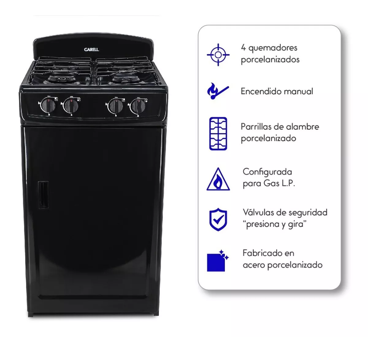 [Copy]Estufa Parrilla De Gabinete A Gas Lp De 4 Quemadores Garell Color Negro