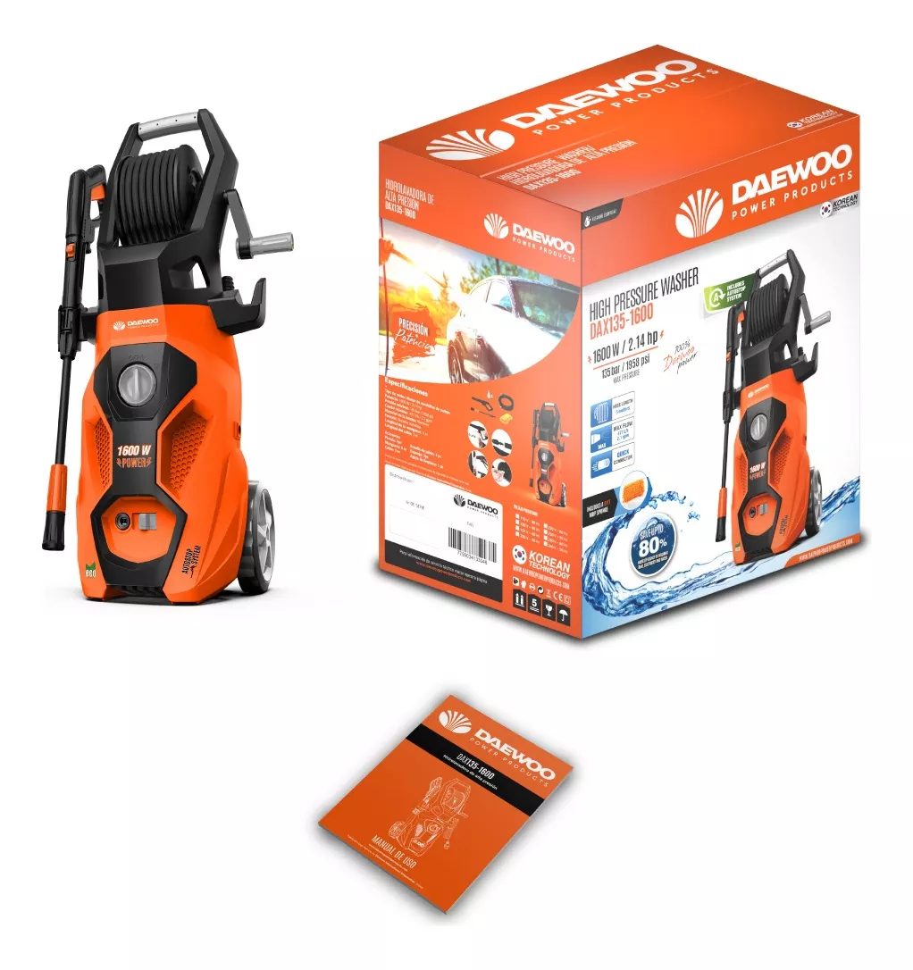 Hidrolavadora Eléctrica Daewoo 1600w 135bar 220v Accesorios Color Negro/Naranja Frecuencia 50Hz