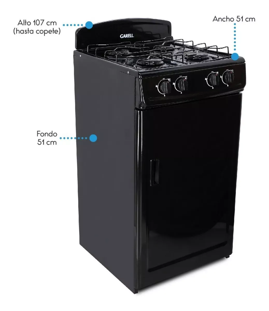 Estufa Parrilla De Gabinete A Gas Lp De 4 Quemadores Garell Color Negr
