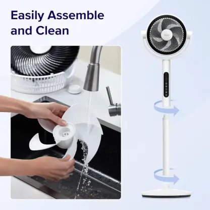 Ventilador circulador oscilante de pie LEVOIT Corebreeze R432 para el hogar: motor de CC de 9 velocidades, flujo de aire de 908 CFM, alcance de 25 metros, funcionamiento silencioso de 20 dB, control remoto, temporizador con sensor, modos de pedestal y mes