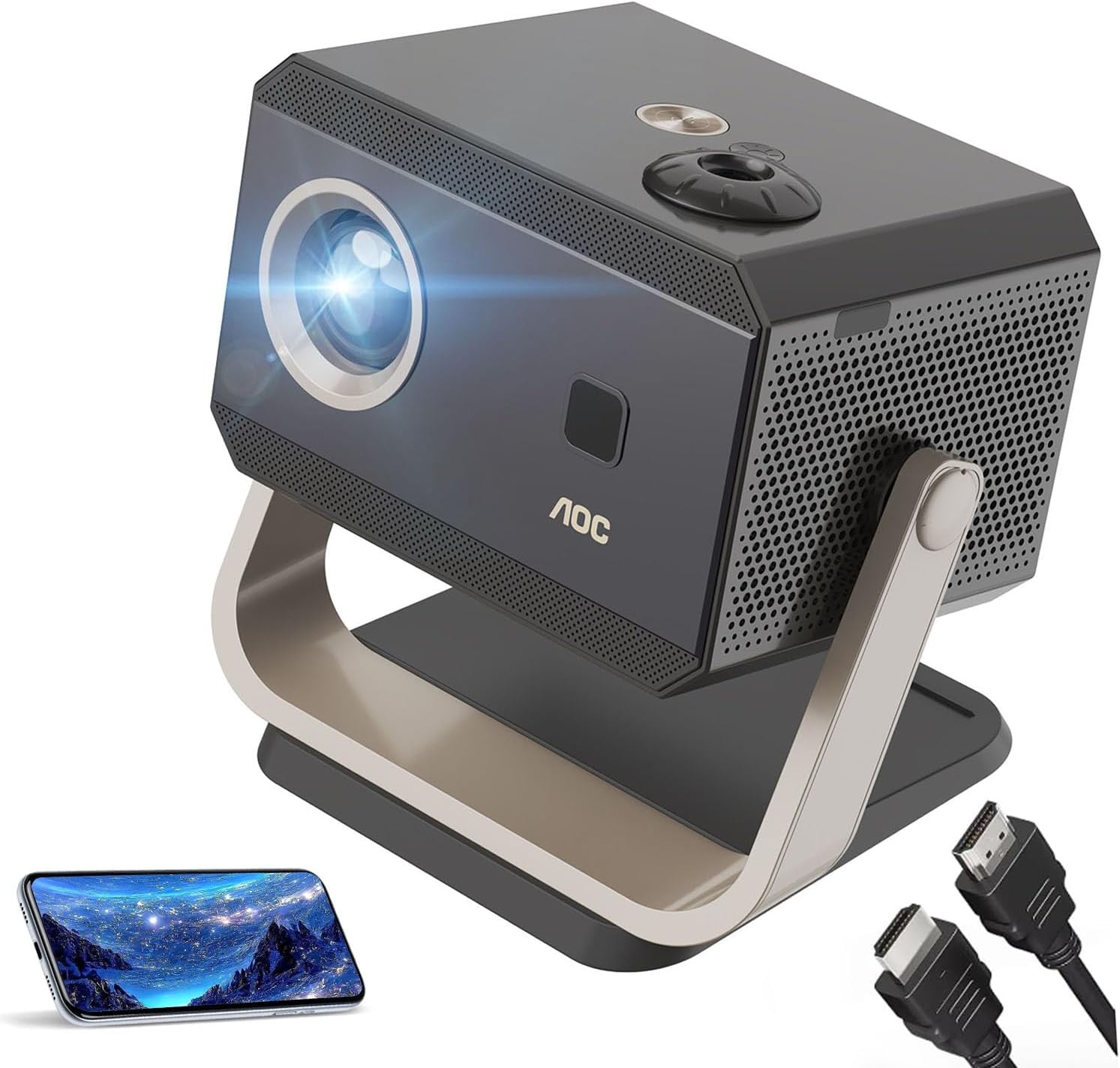 AOC Proyector portátil 4K Full HD,Enfoque automático,corrección Trapezoidal y ángulo Ajustable,con WiFi6 y Bluetooth,15000 lúmenes,Compatible con iOS,Android,PC,PS4 y PS5 para Trabajar y Jugar