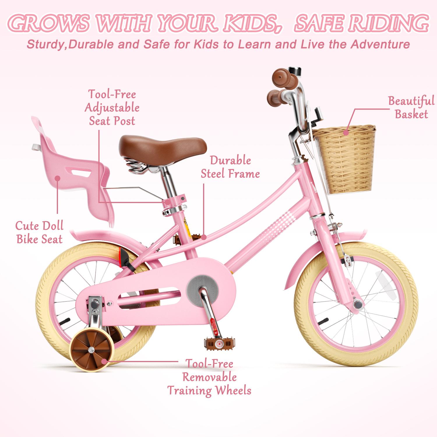 KORIMEFA Bike Toddlers and Kids, 12, 14, 16, 20 Inch Toddler & Kids Bike with Adjustable Seat & Handlebar, Training Wheels, Basket & Bell | Lightweight & Safe Design DealsForYouDays