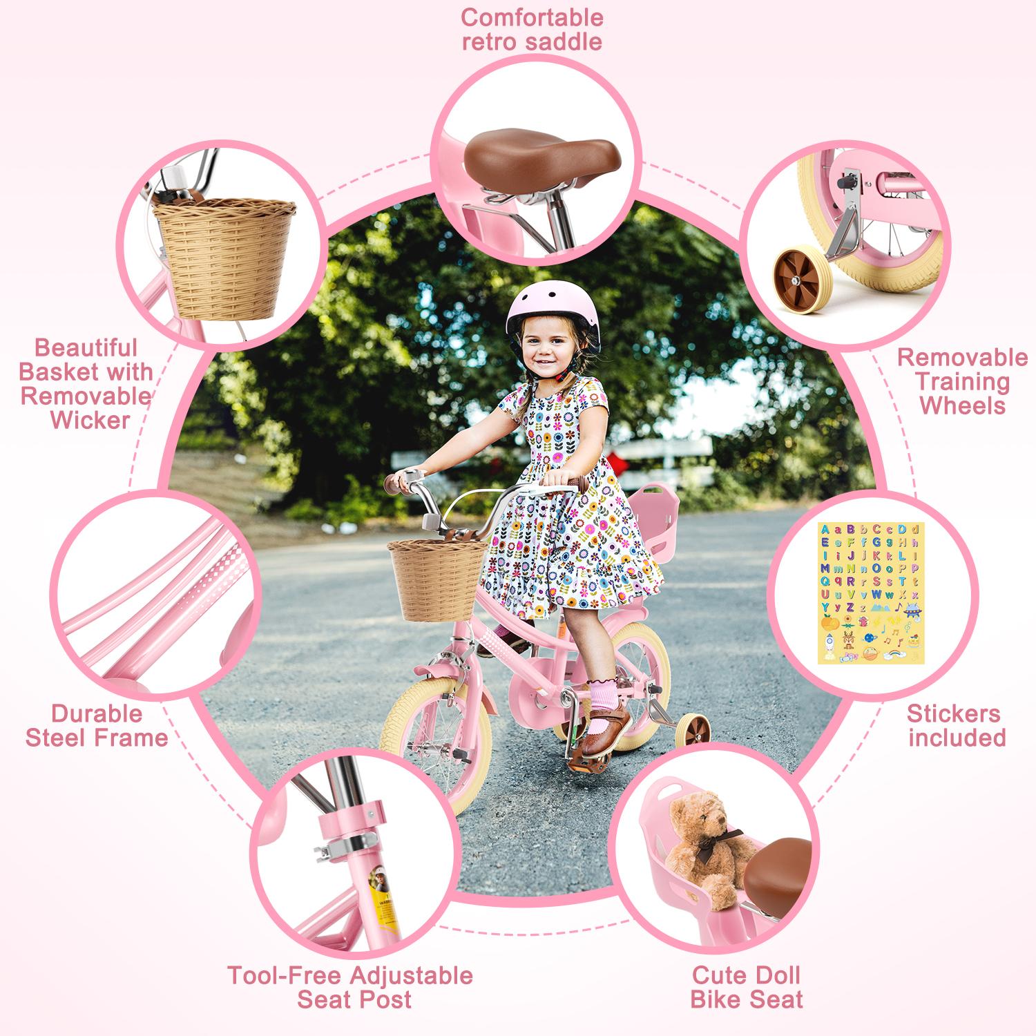 KORIMEFA Bike Toddlers and Kids, 12, 14, 16, 20 Inch Toddler & Kids Bike with Adjustable Seat & Handlebar, Training Wheels, Basket & Bell | Lightweight & Safe Design DealsForYouDays