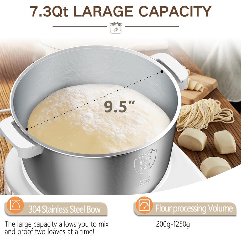 AIZIYO DoughChief 7Qt Electric Dough Mixer with Ferment Function, Dough Maker with 304 Stainless Steel Bowl, Microcomputer Control, Face-up Touch Panel, Easy To Clean for Bread & Pizza