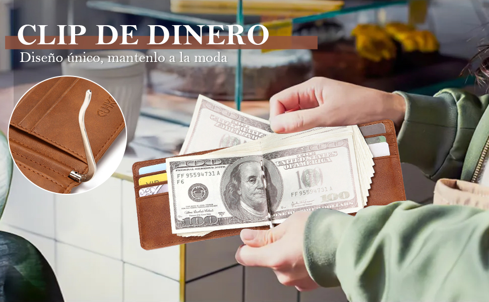 Carteras para Hombre con Dinero Clip, Billetera para Caballero RFID Bloquean