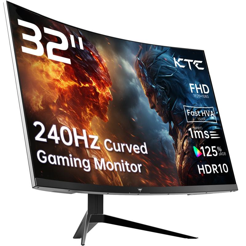 Monitor gaming curvo (1500R) HVA de 32 pulgadas, resolucin 1920x1080p a 240 Hz, cobertura de color sRGB del 125 %, tiempo de respuesta de 1 ms, compatibilidad con FreeSync/G-Sync y HDR10, puertos HDMI/DP/USB, montaje VESA, inclinacin ajustable, color ne