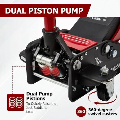 Gato hidráulico de piso de perfil bajo 3/4 toneladas – Levantamiento rápido, doble pistón, rango 8.5–50 cm, certificado GS, herramienta automotriz para reparación de coches